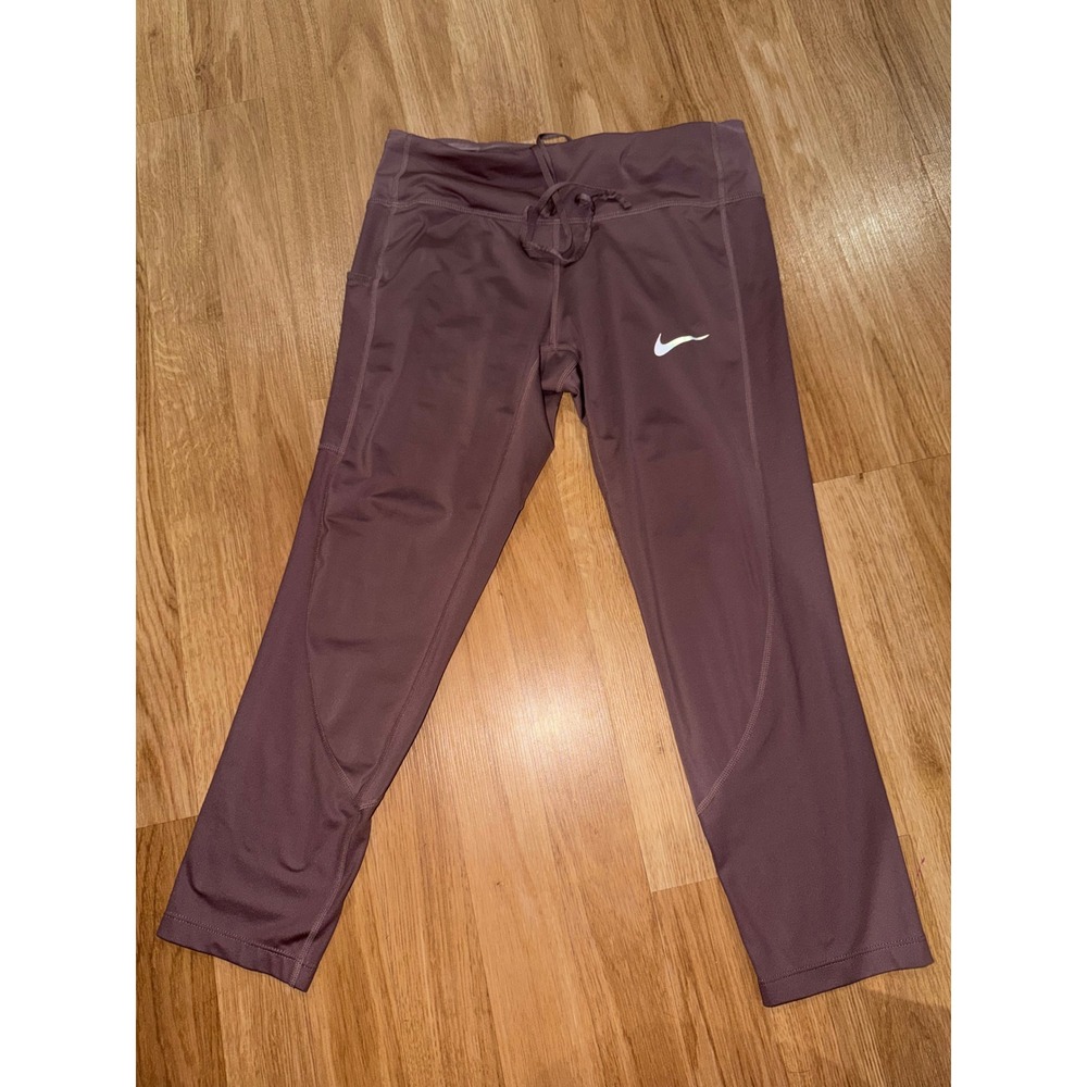 Nike Womens Dri-FIT Running Leggings Mauve Purple Cropped Tights Small